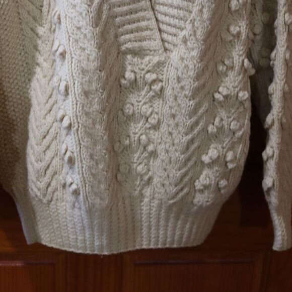 Irish Style Hand Knit Heavy Chunky Wool Fisherman Sweater Off White Large - Picture 11 of 14